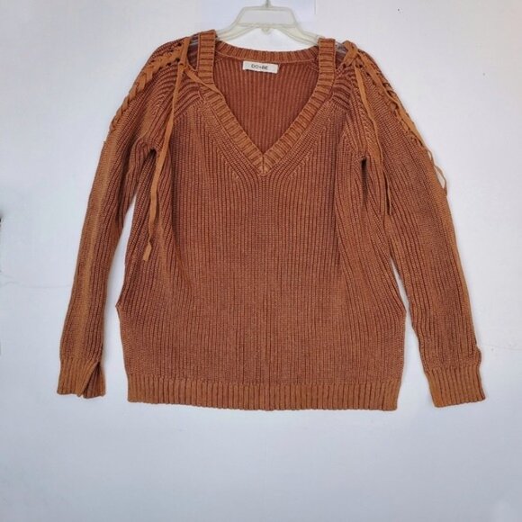 Braided Shoulder Sweater Split Cuff 100% Cotton Rust Brown EUC! Sz M - Picture 13 of 13